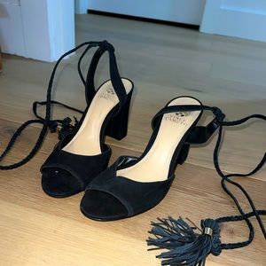 Vince Camuto black suede tassel tie block heels size 8.5 gently used.